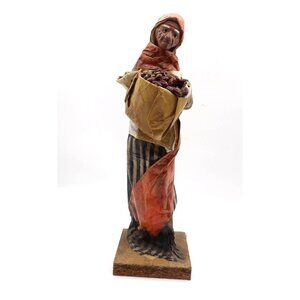 Viejita Papel Mache Old Woman w Bag of Beans Papier Mache 12x3½x3½ Mexico